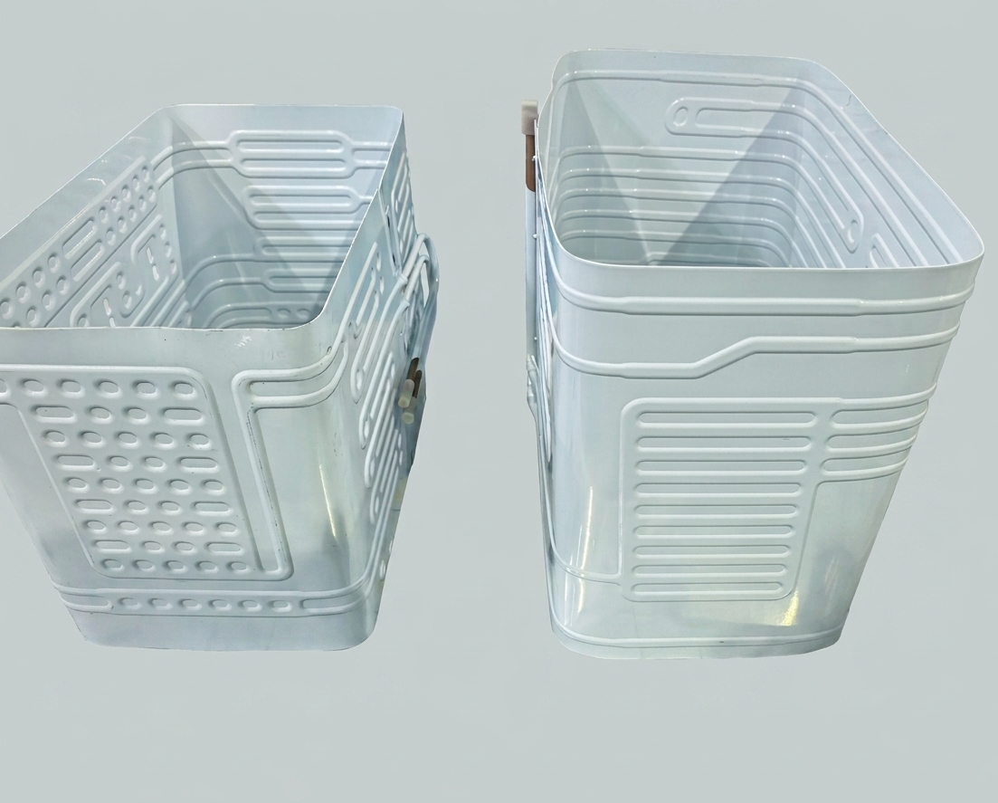 Roll bond aluminum plate evaporator for refrigerator and freezer